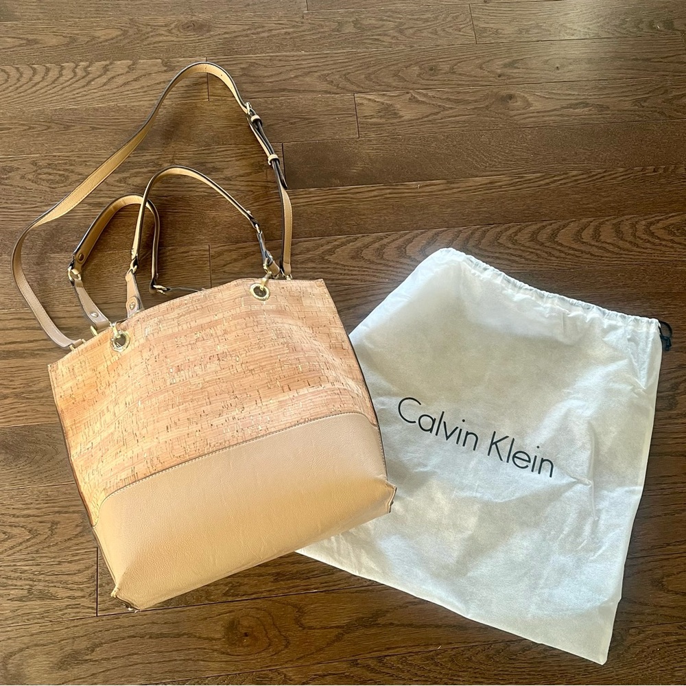 Calvin Klein Cork & Leather Tote Shoulder Bag